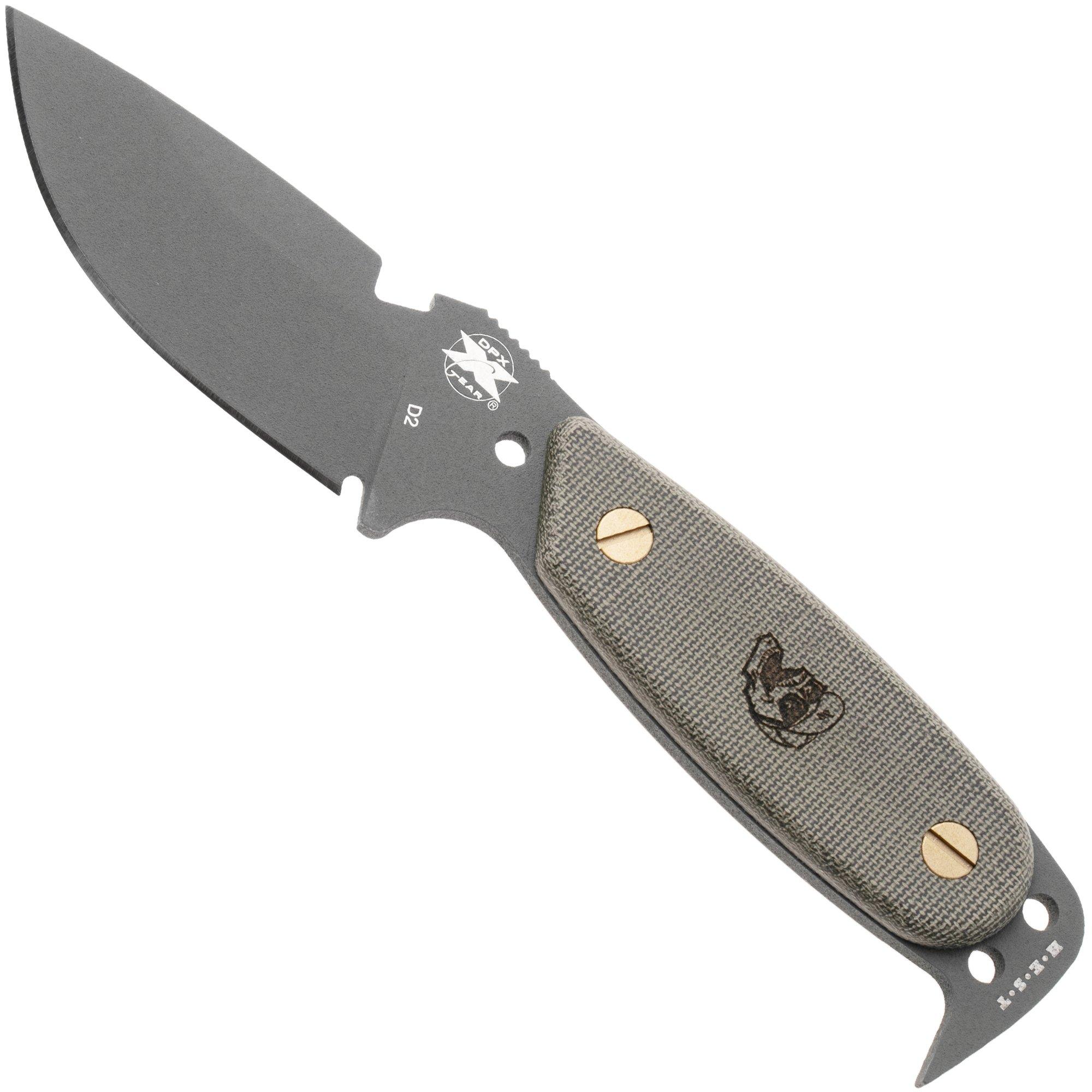 DPx HEST Original DPHSX202, Grey Cerakote D2, Green Micarta vaststaand mes