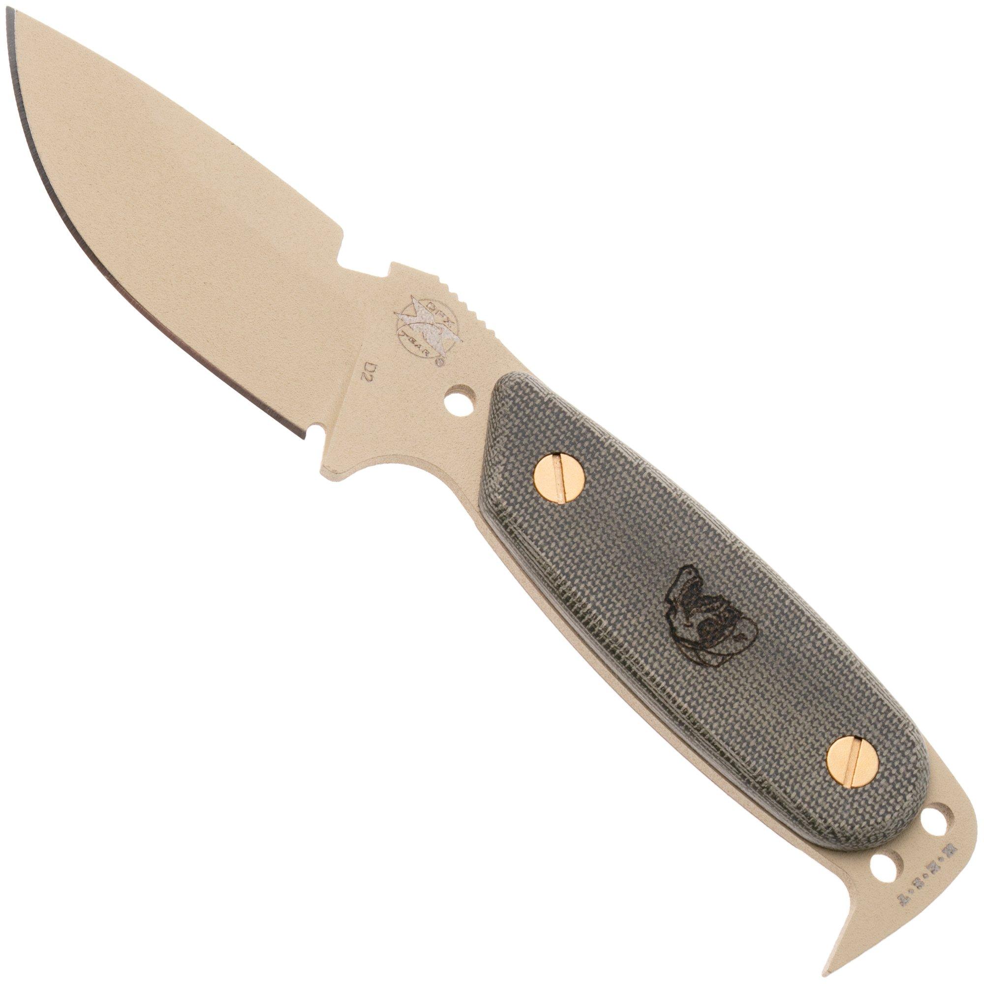 DPx HEST Original DPHSX203, Tan Cerakote D2, Green Micarta vaststaand mes