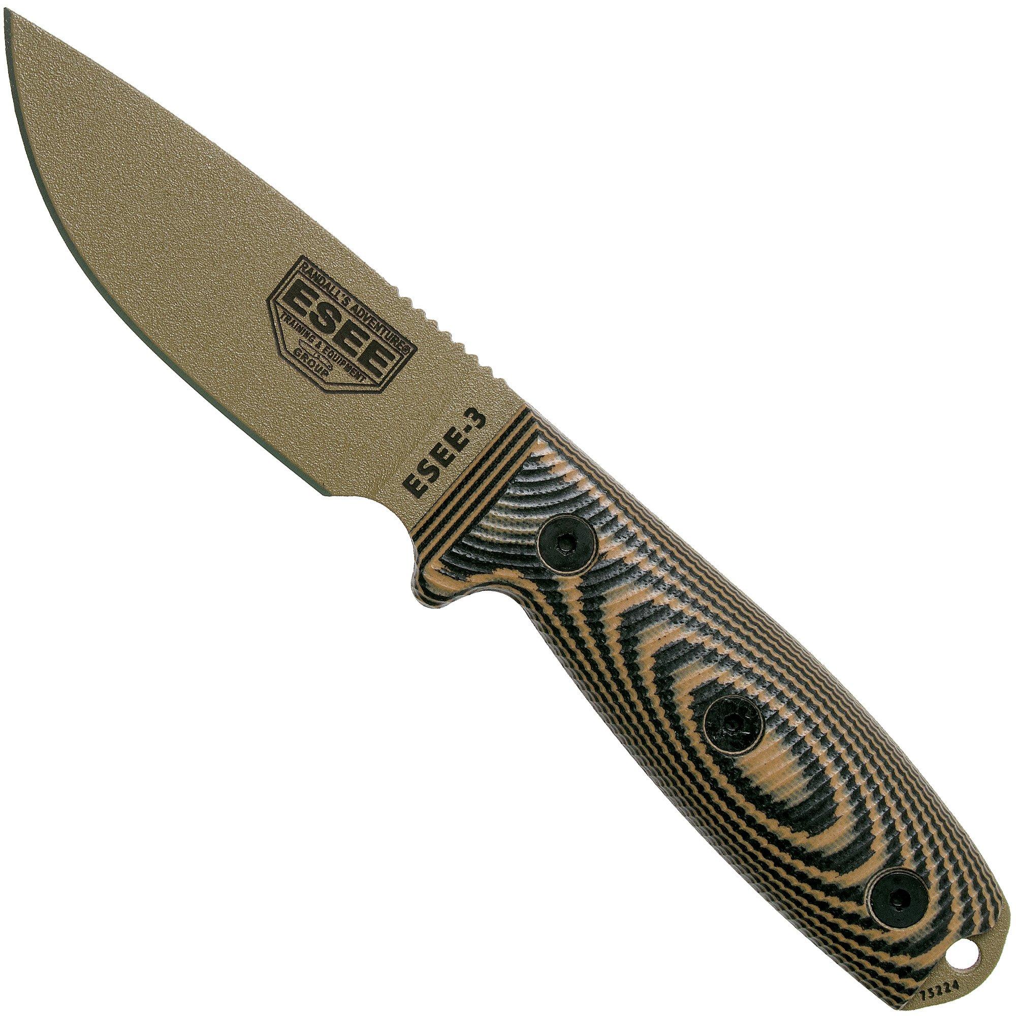 ESEE Model 3 Dark Earth Blade 3D Coyote-Black G10 couteau de survie 3PMDE-005 étui noir + clip de poche