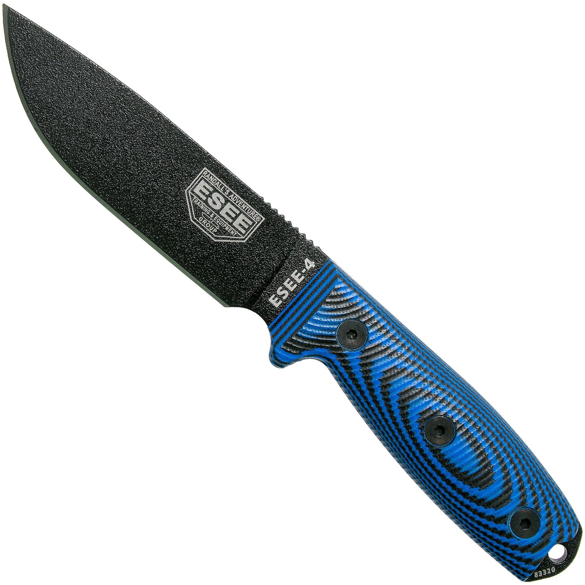 ESEE Model 4 Black Blade 3D Blue-Black G10 cuchillo de supervivencia 4PB-008 funda negra + clip para cinturón