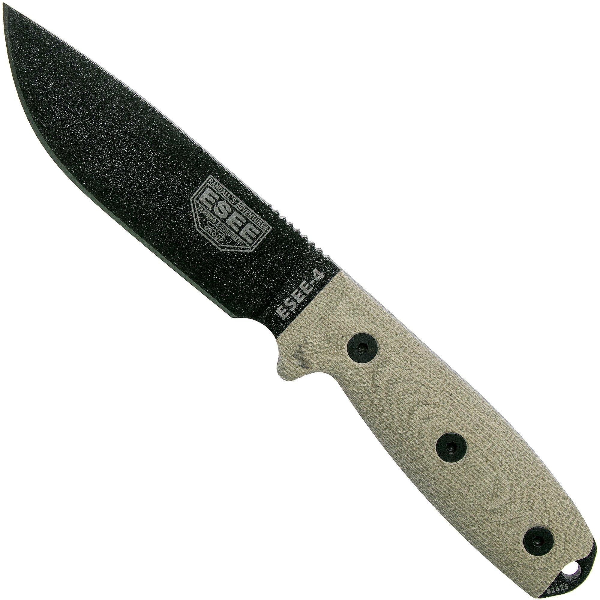 ESEE Model 4 Black Blade 3D Green Canvas Micarta couteau de survie 4PB-017 étui noir + clip de poche