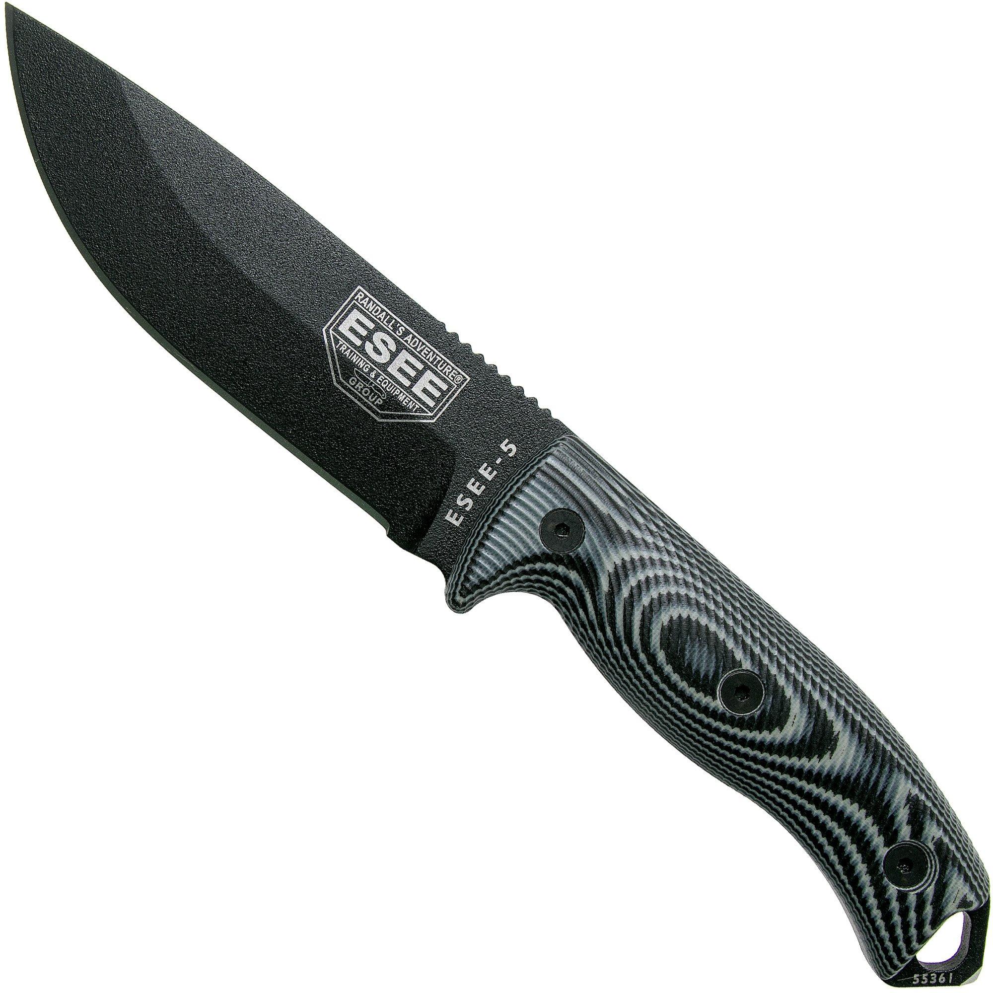 ESEE Model 5 Black Blade 3D Grey-Black G10 survivalmes 5PB-002 kydex schede + clip plate