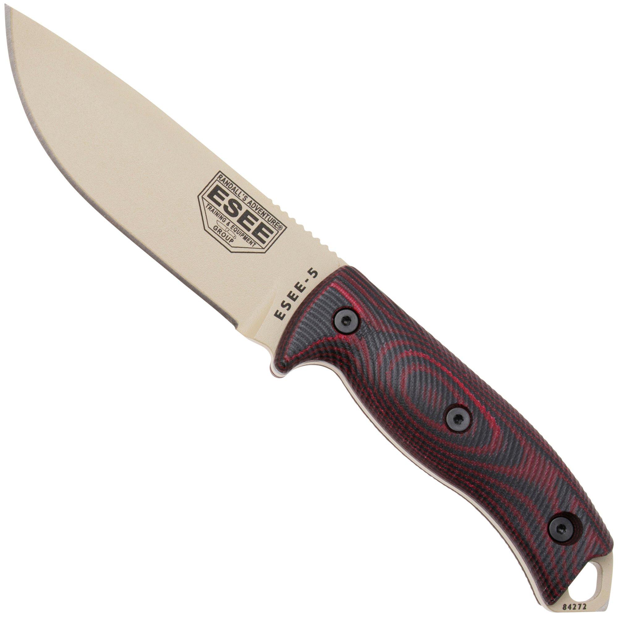ESEE Model 5 Desert Tan Blade 3D Blood-Black G10 couteau de survie 5PDT-004 étui kydex + clip plat