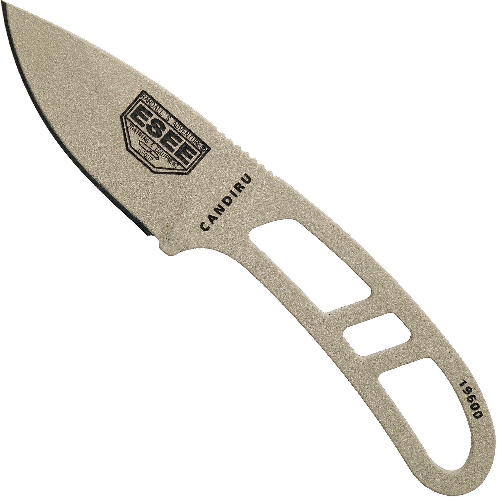 Nóż typu neck ESEE Candiru Desert Tan CAN-DT czarny pokrowiec + klips do paska
