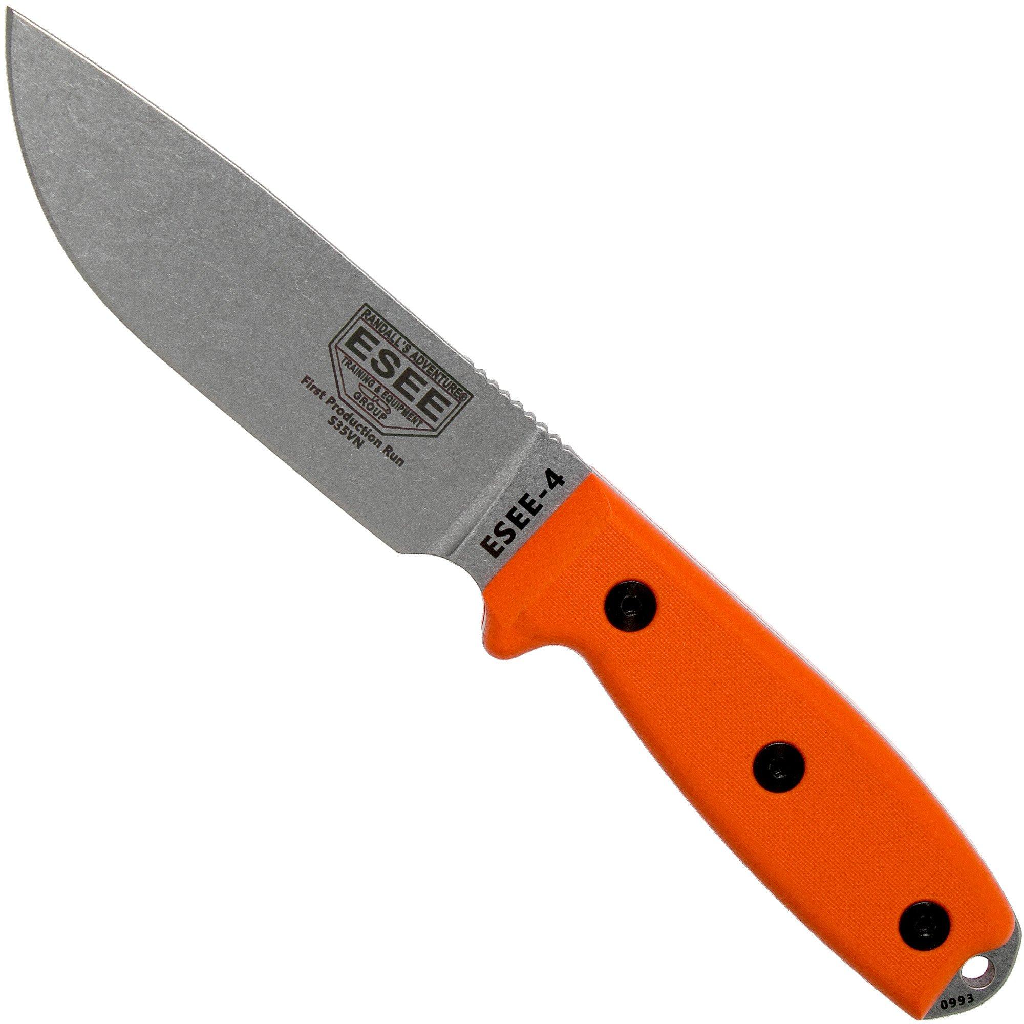 ESEE Model 4 Plain Edge S35VN, Orange G10 Handle 4P35V-OR avec étui + clip