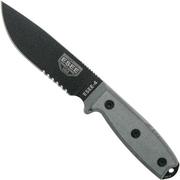 ESEE Model 4 serrated blade, grey handle 4S-MB-B with black sheath + clip and MOLLE-back