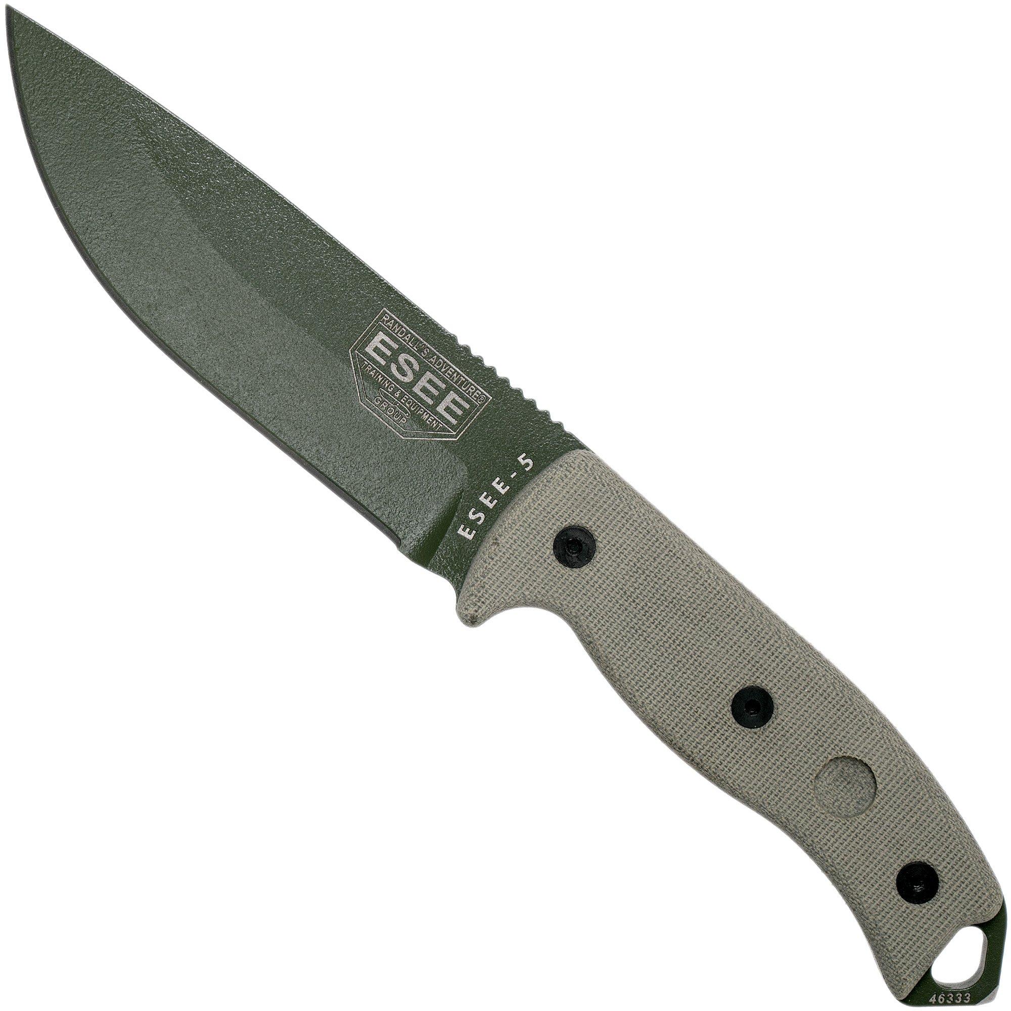 ESEE Model 5 OD blade, desert tan handle 5P-OD with kydex sheath+ belt clip