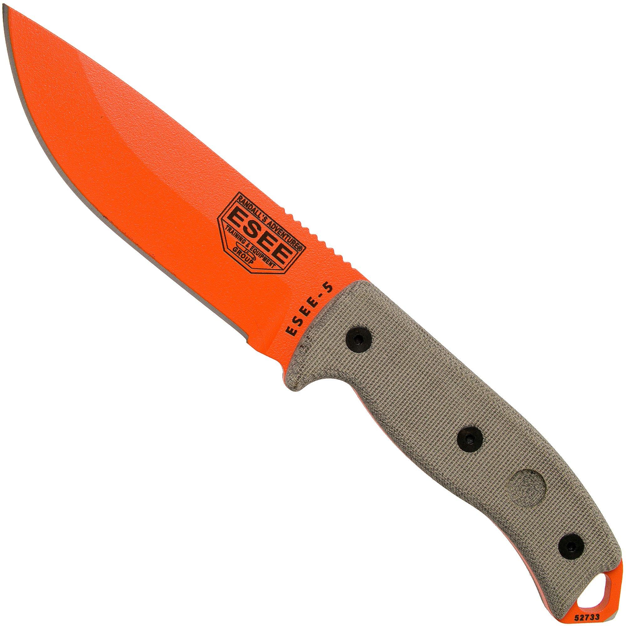 ESEE Model 5 Orange 5POG OD Green Micarta Survivalmesser mit Kydexscheide und Gürtelclip
