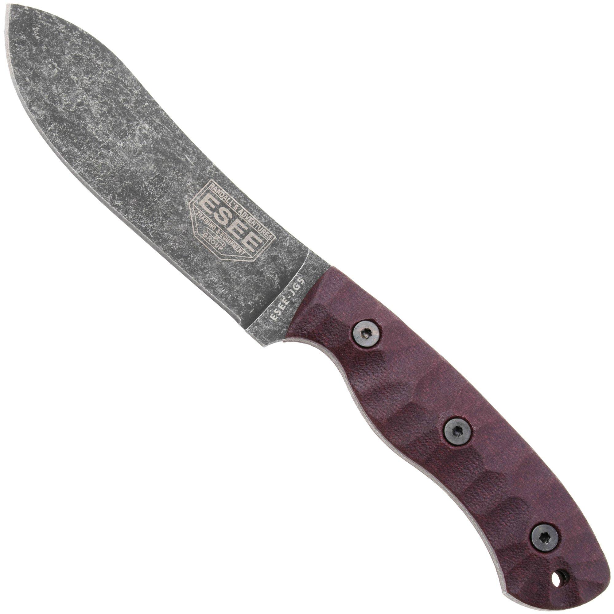 ESEE JG5, ESEE-JG5-LM, 1095 Stone Washed Black Oxide, Burgundy Linen Micarta, Outdoor Messer, James Gibson Design