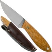 Brisa Bobtail 80 mustard micarta handle, 12C27, leather sheath 9952