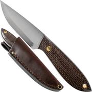 Brisa Bobtail 80 bison micarta handle, 12C27 scandi, leather sheath 9955