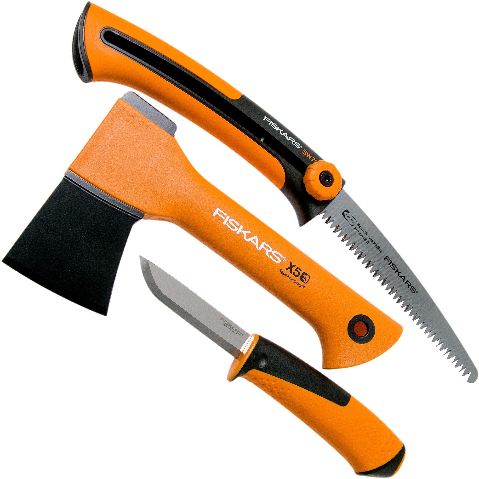 Fiskars X5 set da campeggio con ascia, sega e coltello