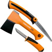 Fiskars X5 camping set with axe, saw and knife