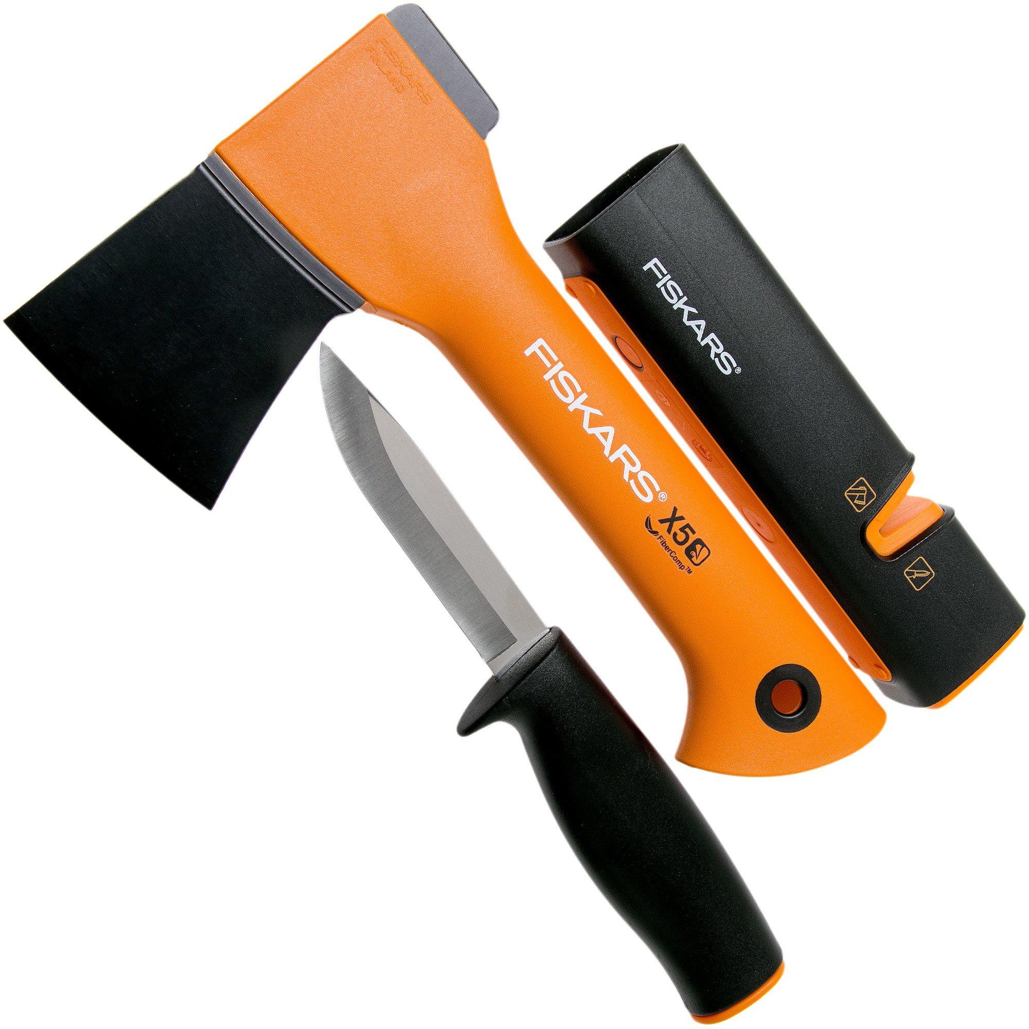 Fiskars X5 fireplace set with axe, knife and sharpener