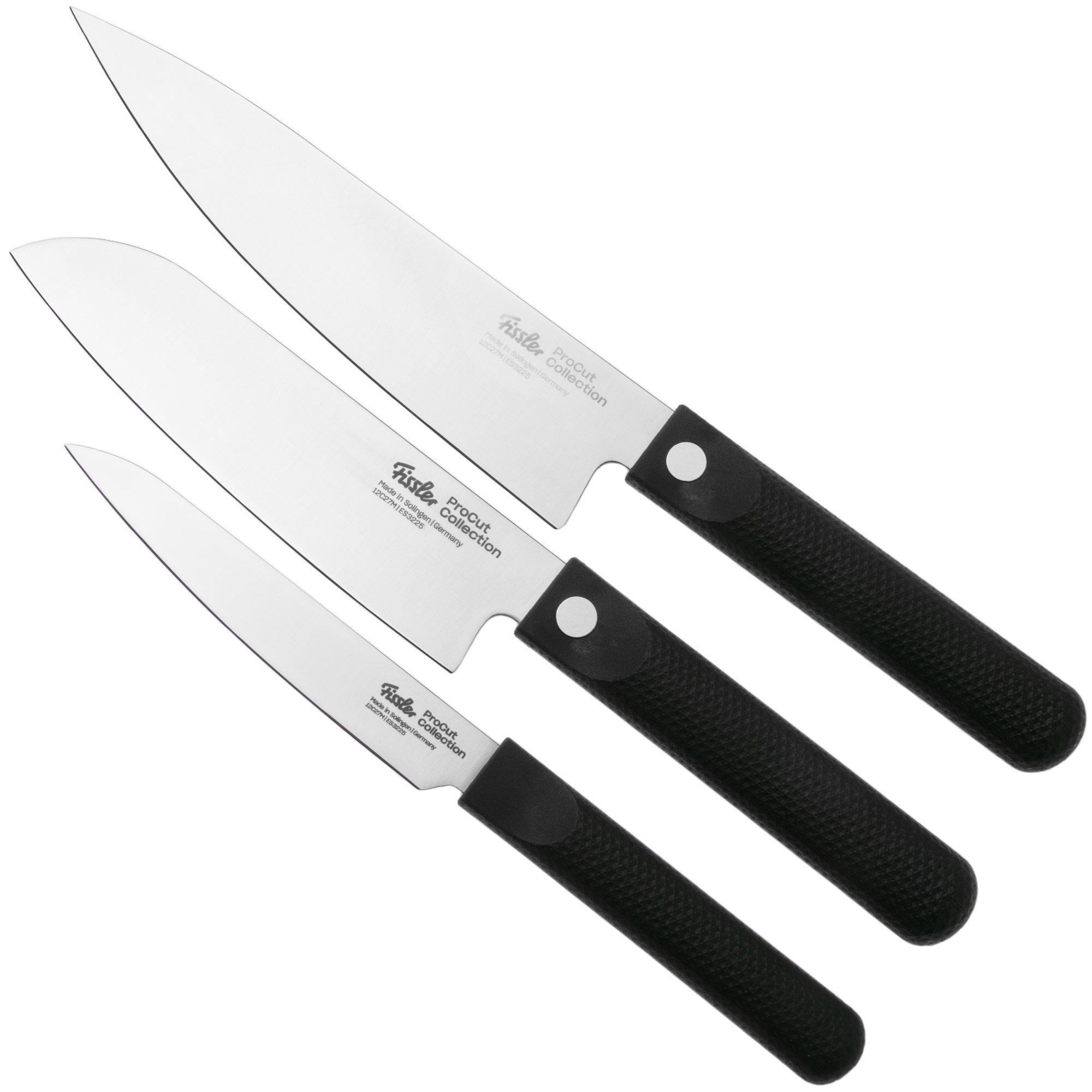 Fissler ProCut 001-019-03-000/0, juego de 3 cuchillos con cuchillo de chef, santoku y cuchillo multiusos