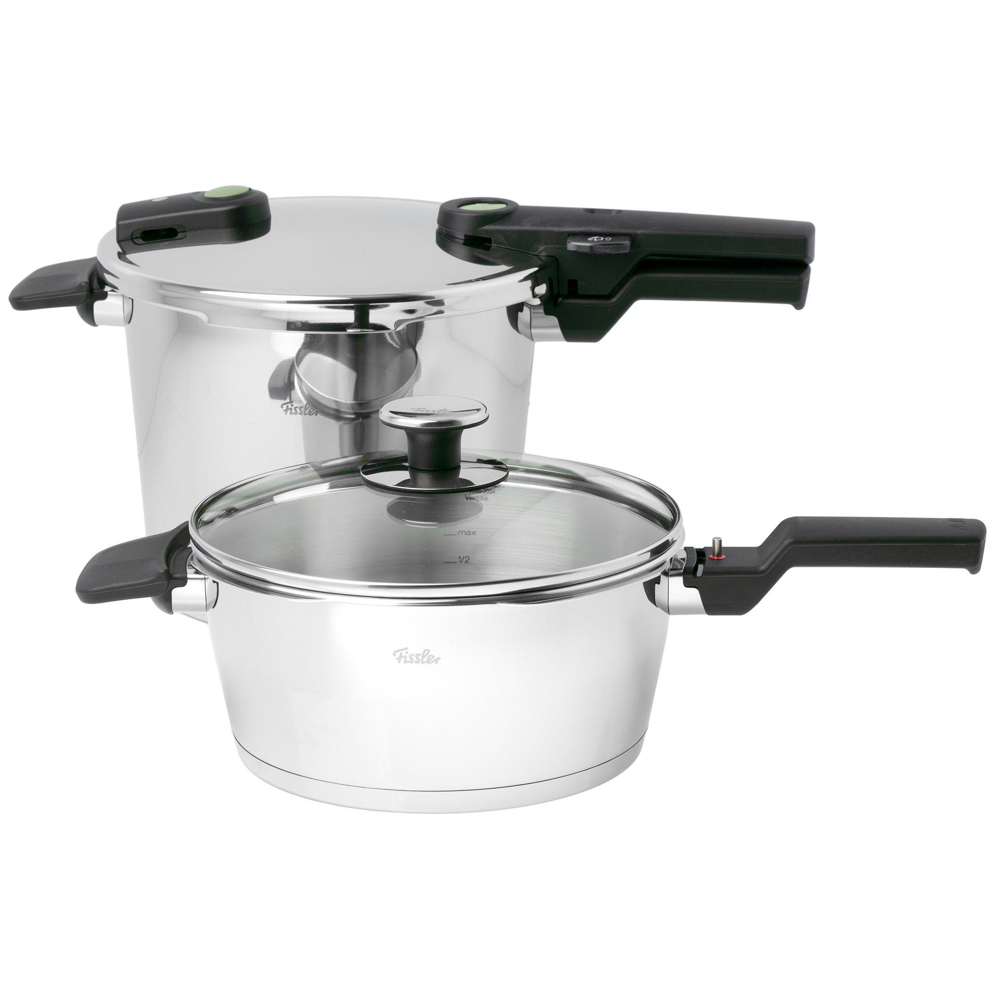 Fissler Vitaquick Elemental 600-460-13-080/0 Sage Green, 2-piece pressure cooker set with glass lid, 22 cm, 6l and 3,5l
