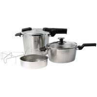 Afbeelding voor Fissler Vitaquick Premium 602-410-13-090-0, 2-delige snelkookpanset 22 cm, 6.0L en 3.5L met stoominzet en glazen deksel