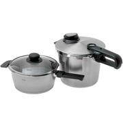 Fissler Vitavit Premium 622-412-13-090, 4-delige snelkookpanset met stoominzet en glazen deksel