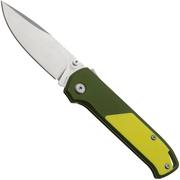 Flytanium Arcade Shark-Lock 1253 Stonewashed, OD Green Aluminum, Yellow G10 Inlay, pocket knife