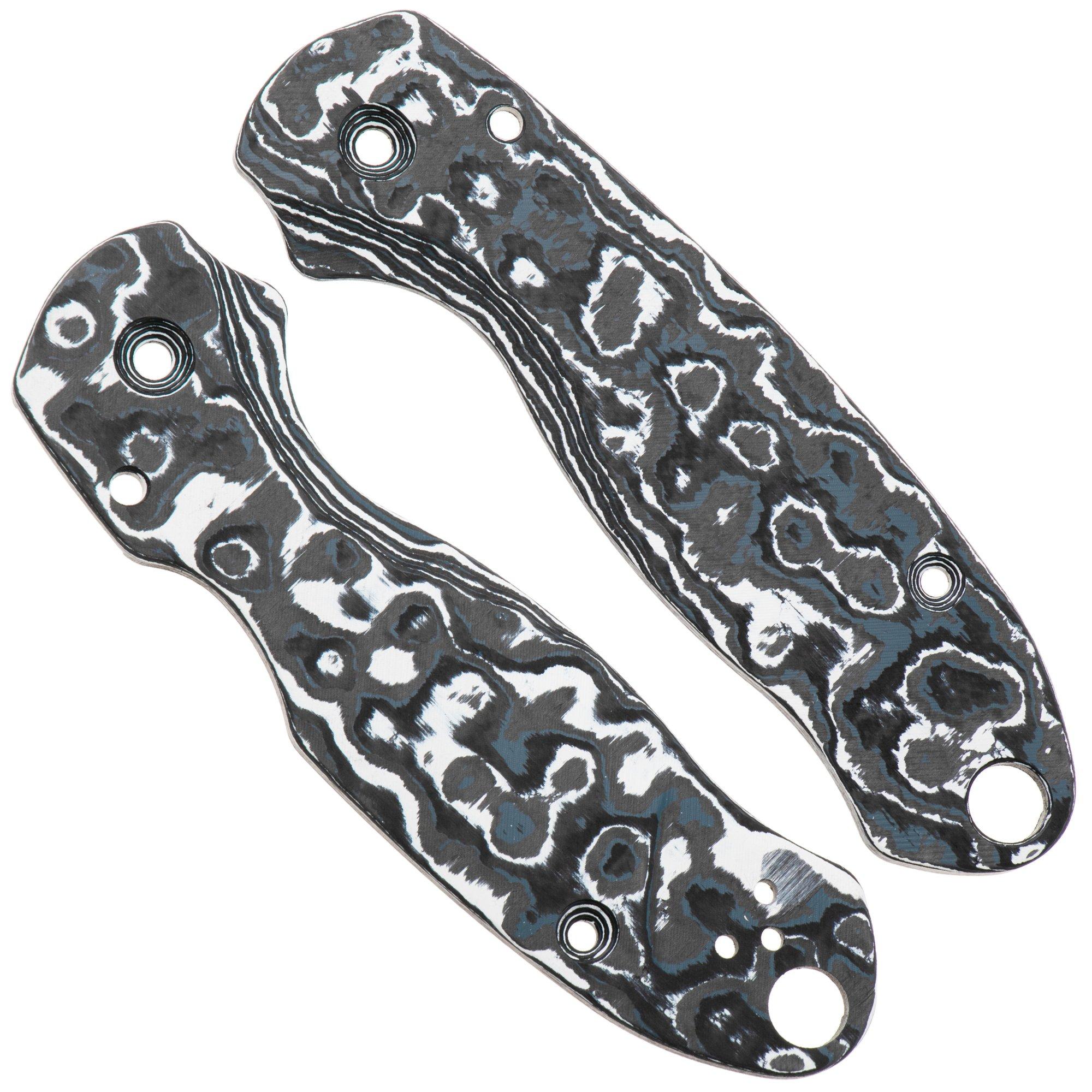 Flytanium Spyderco Para 3 Lotus Scales FLY1361WS White Storm Carbon Fiber, handle scales