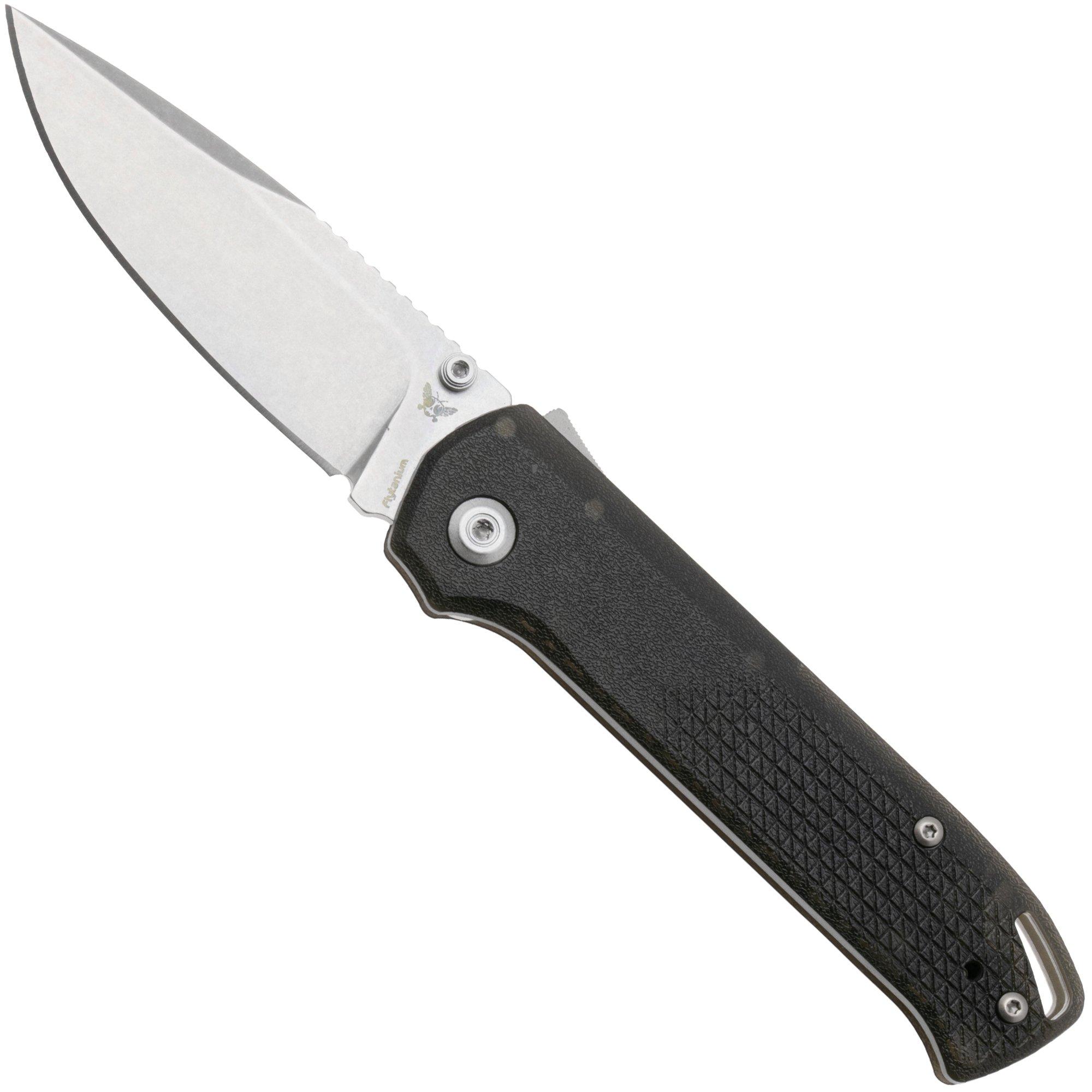 Flytanium Arcade Lite FLY-1395SS, Stonewashed AUS-10A, Black Polycarbonate, pocket knife