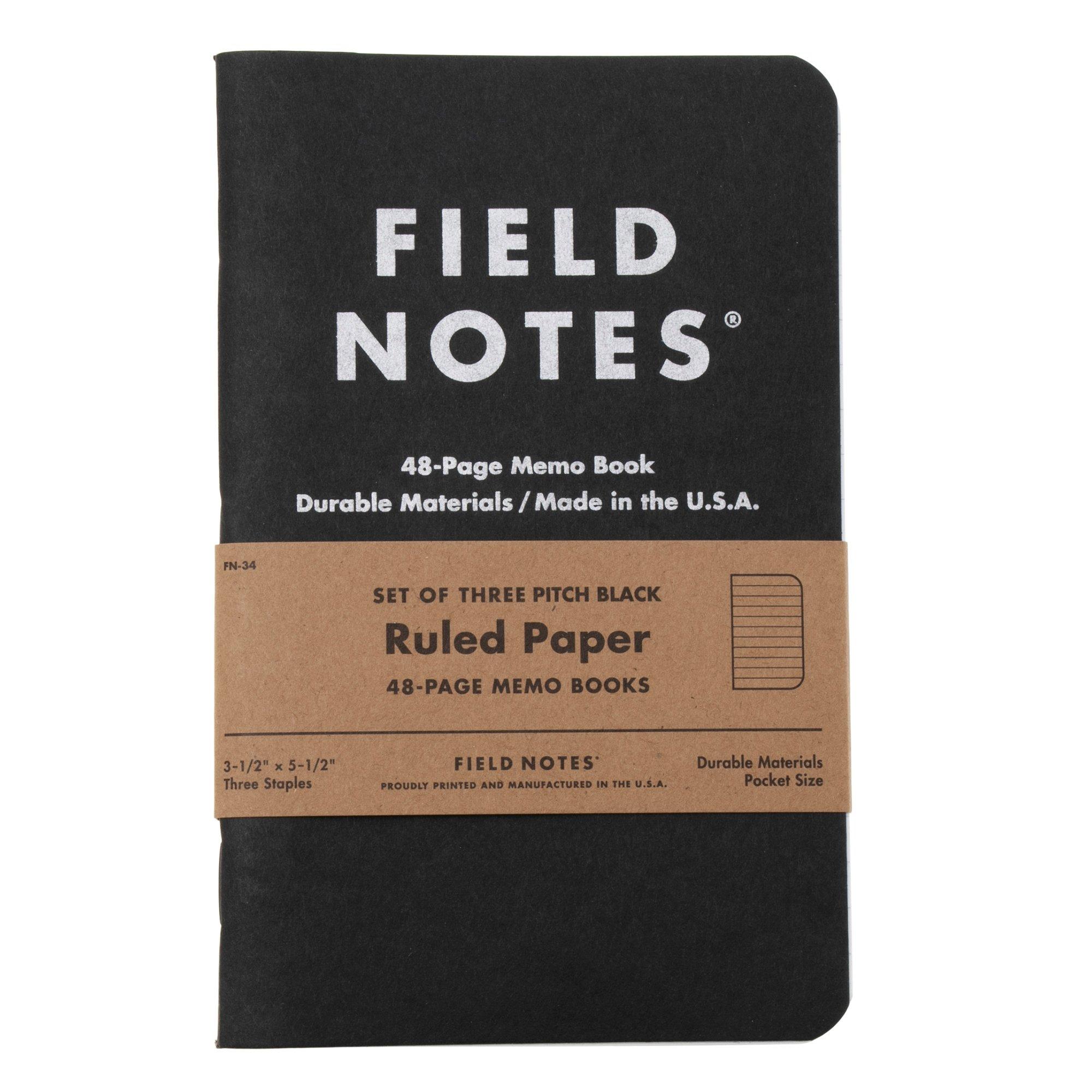 Field Notes Pitch Black Memo Book FN-34 Ruled 3-Pack, notitieboekjes