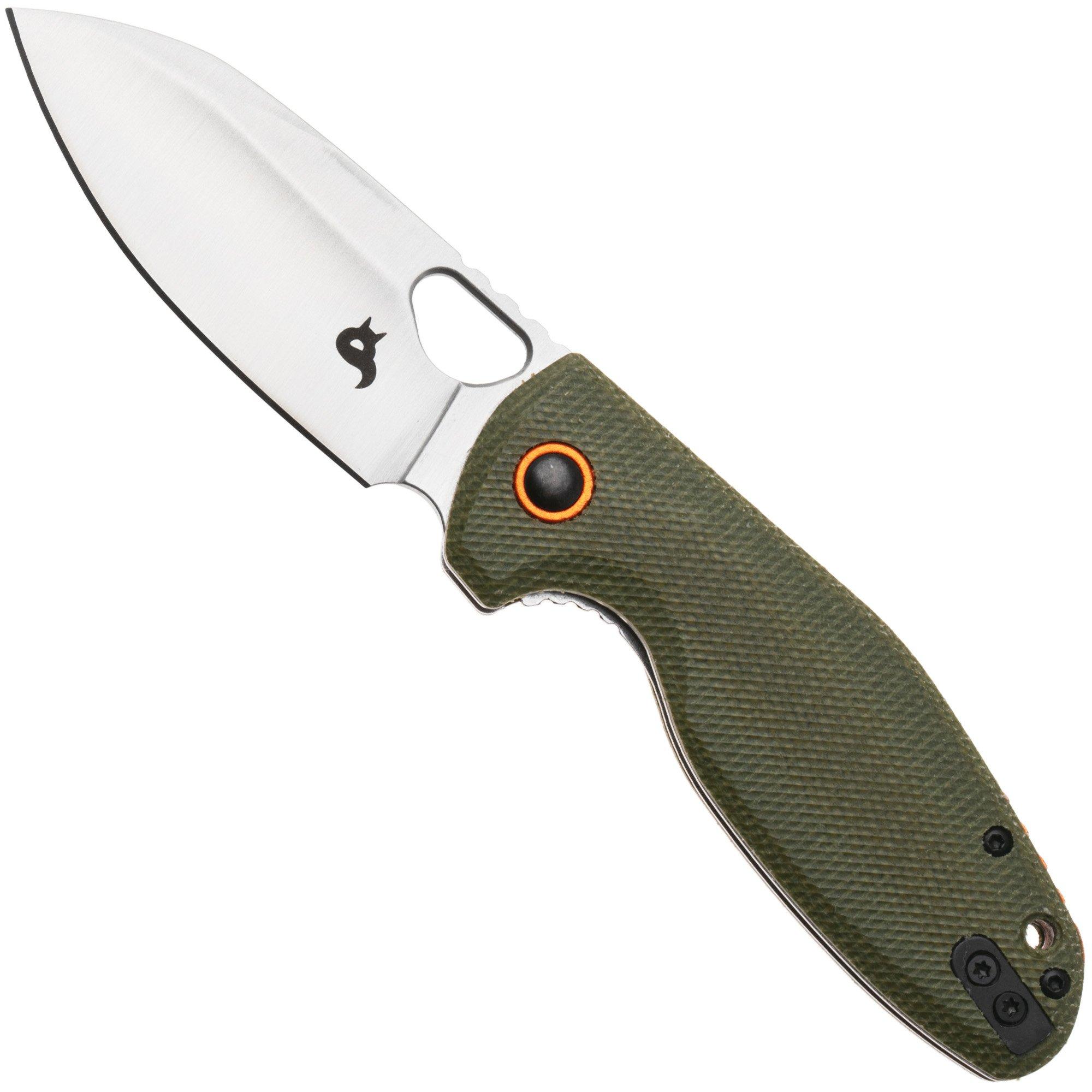 Black Fox Puffy BF-786-MOD Satin 10Cr15CoMoV, OD Green Canvas Micarta, zakmes