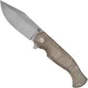 Fox Knives Eastwood Tiger 524G Stonewashed D2, Green Micarta pocket knife, Gudy van Poppel design