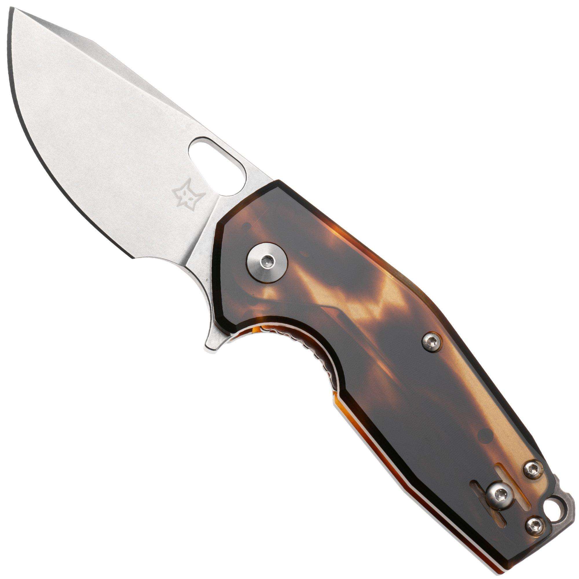 Fox Knives Suru FX-526LI-RB4, Stonewashed M398, Amber Cellulose Acetate, navaja, diseño de Jesper Voxnaes