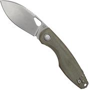 Fox Chilin FX-530-MOD Stonewashed M398, OD Green Micarta pocket knife, Jesper Voxnaes design