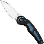 FOX Knives Jupiter FX-555-TIBL, M390 Satin, Black PVD Titanium, Blue Oxidized Titanium Insert, couteau de poche