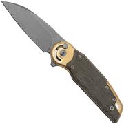 Fox Metamorphosis FX-556-B4 M390 Stonewash Wharncliffe, Green Micarta, Brass bolster couteau de poche