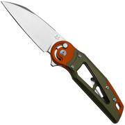 Fox Metamorphis FX-556-B5 M390 Satin Wharncliffe, Green Aluminium, Orange Aluminium bolster, coltello da tasca