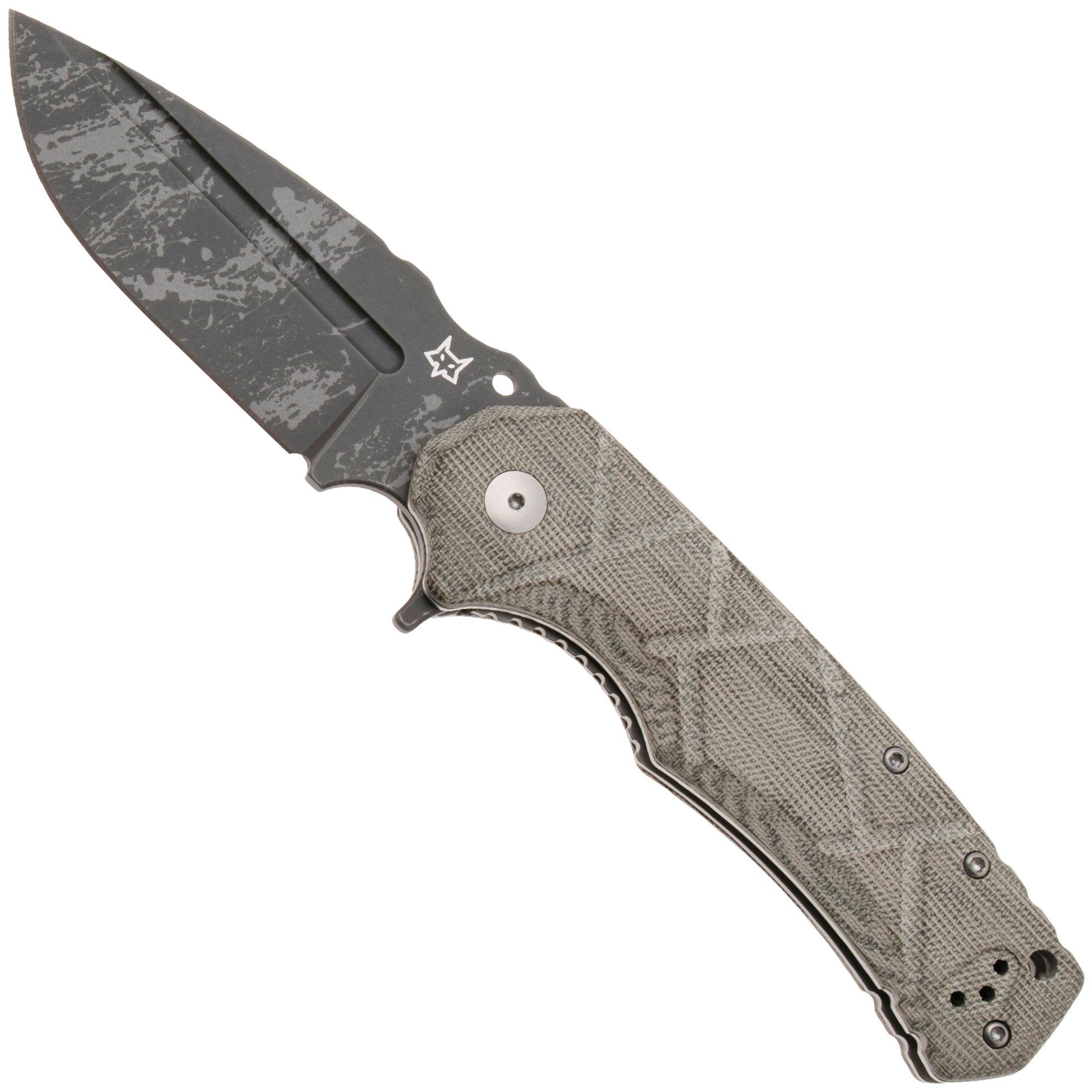 Fox Wander Tactical URO FX-557 Acid Etch Niolox, OD Green Canvas Micarta, pocket knife