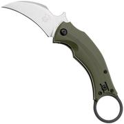 Fox Knives Black Bird FX-591ODSW Green G10 Stonewash, couteau de poche karambit, Bastinelli design