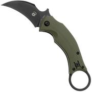 Fox Knives Black Bird FX-591OD Green G10 Black Blade, couteau de poche karambit, Bastinelli design