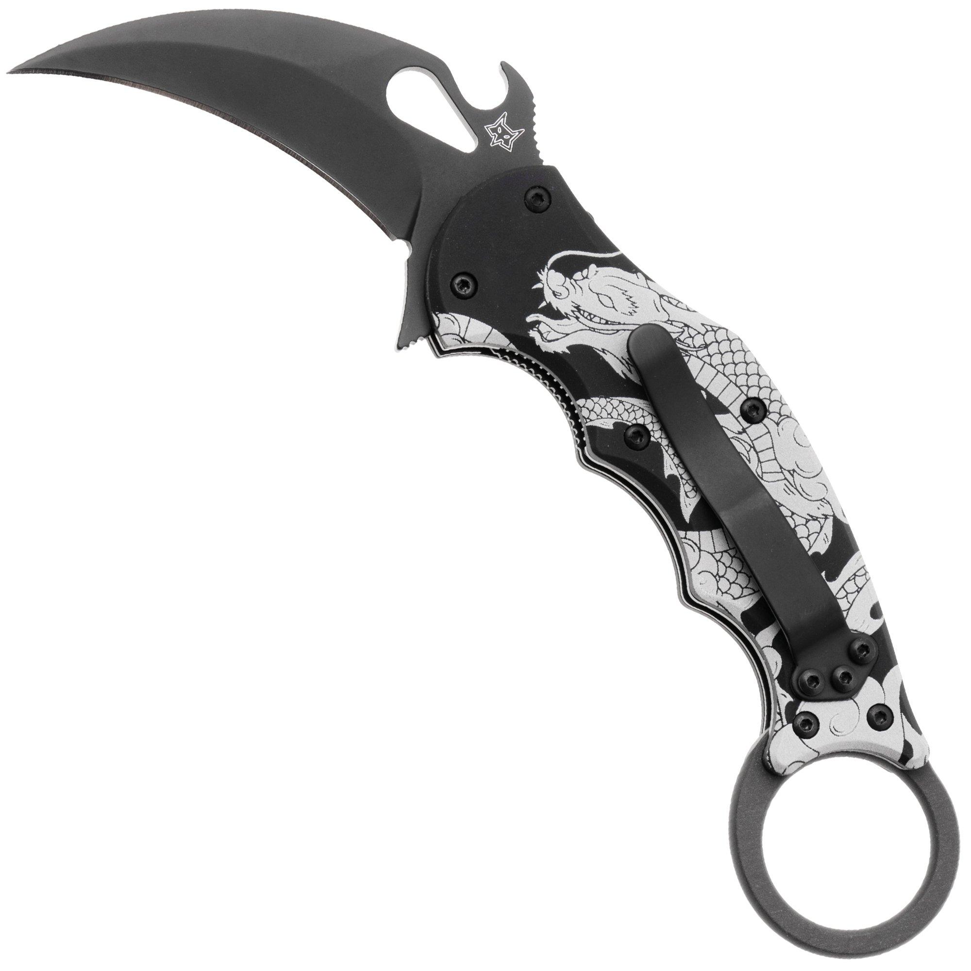 Fox FX-599 ALB-1 The Spirit, Black Idroglider Böhler N690Co, Engraved Aluminum, karambitmes