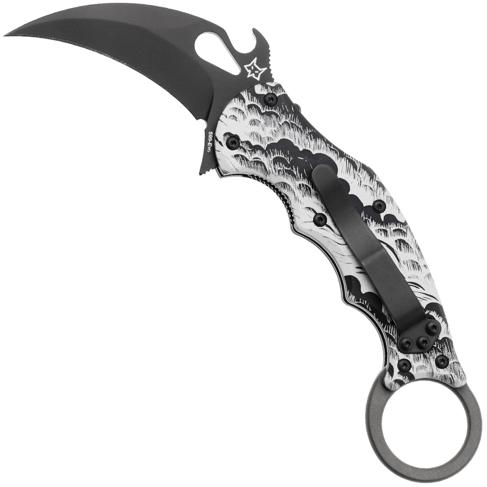 Fox FX-599 ALB-2 The Storm, Black Idroglider Böhler N690Co, Engraved Aluminum, karambitmes