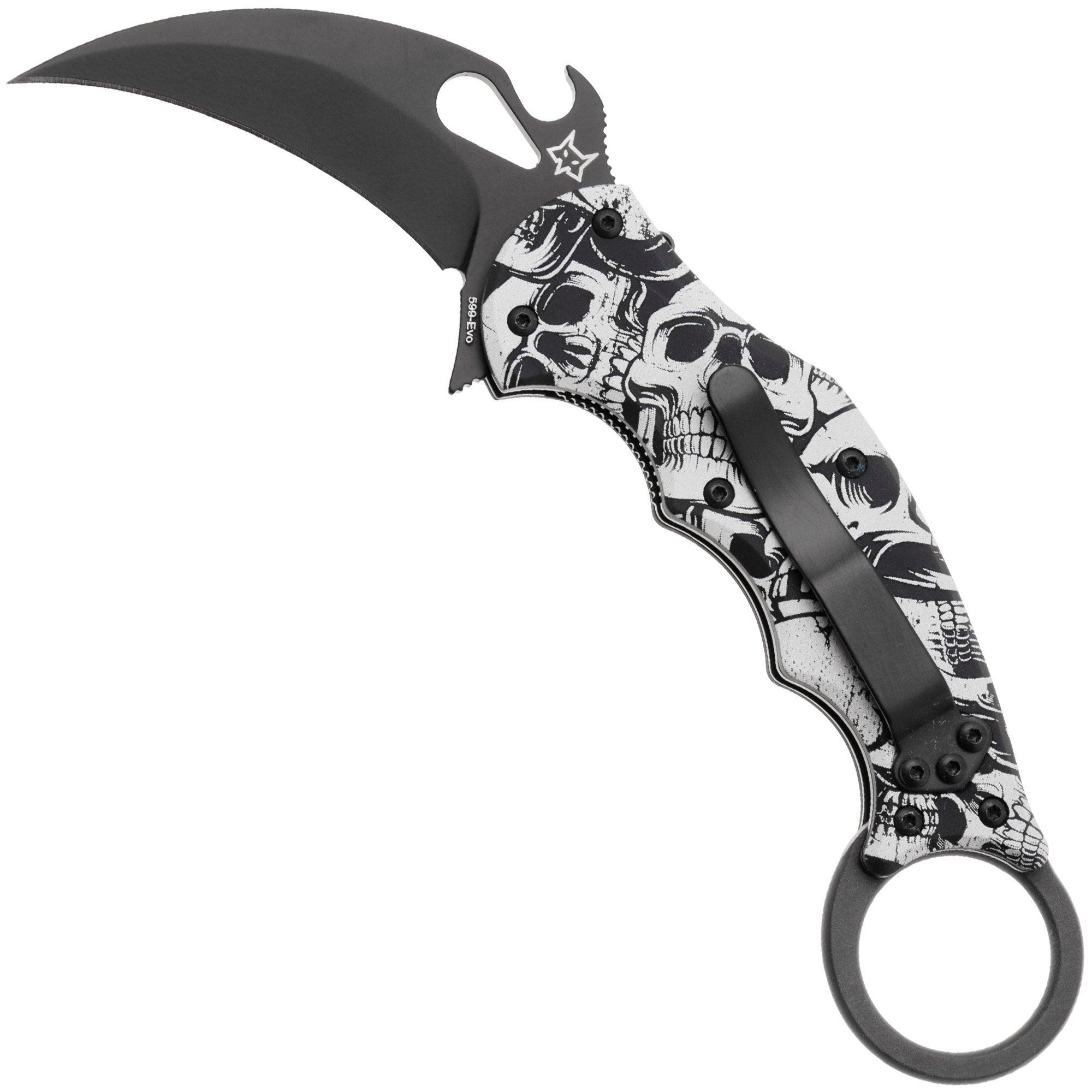 Fox FX-599 ALB-3 The End, Black Idroglider Böhler N690Co, Engraved Aluminum, karambitmes