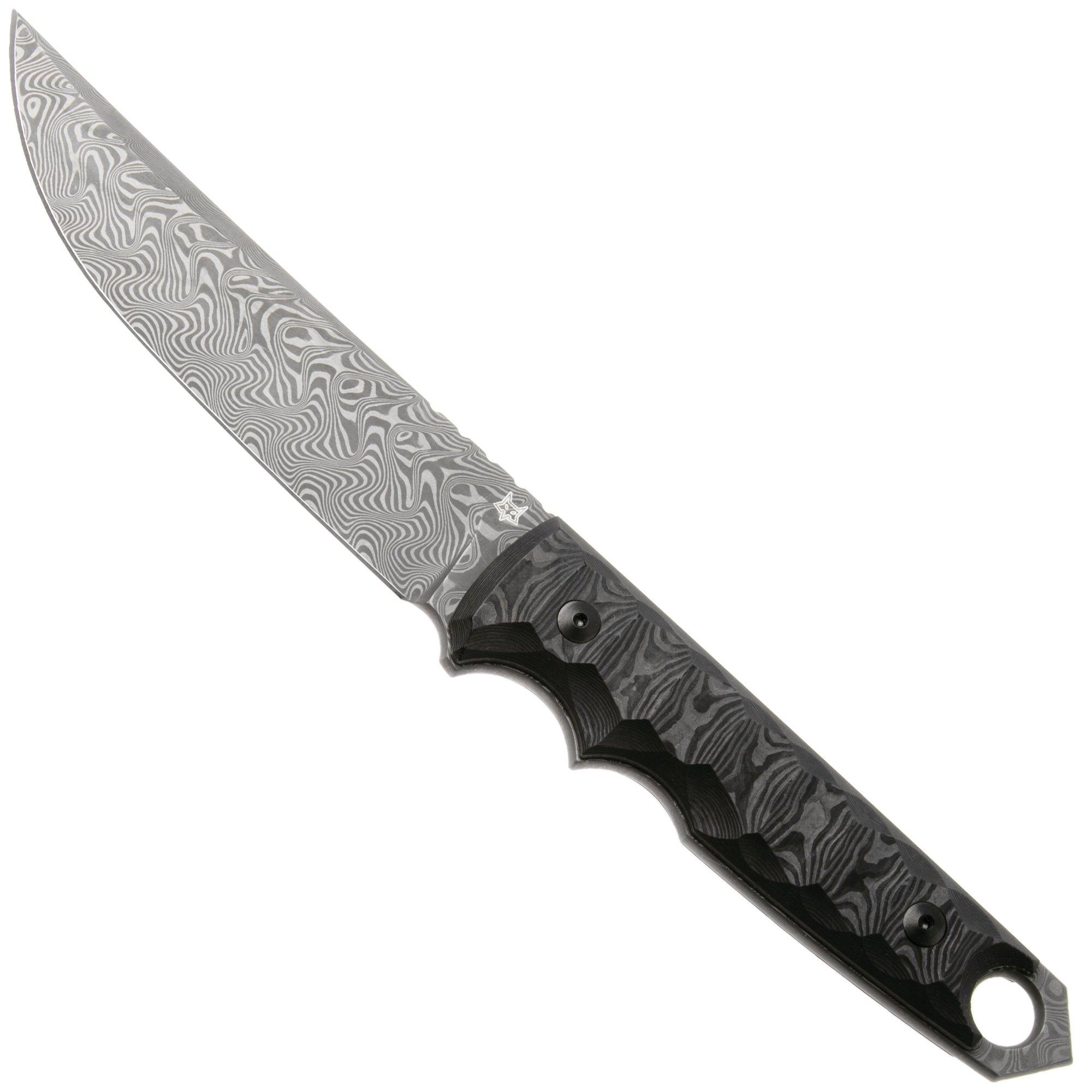 Fox Knives Ryu FX-634-DCFB, Balbachdamast Herringbone, Black Camo Carbon Fiber, fixed knife, Black Roc Knives design