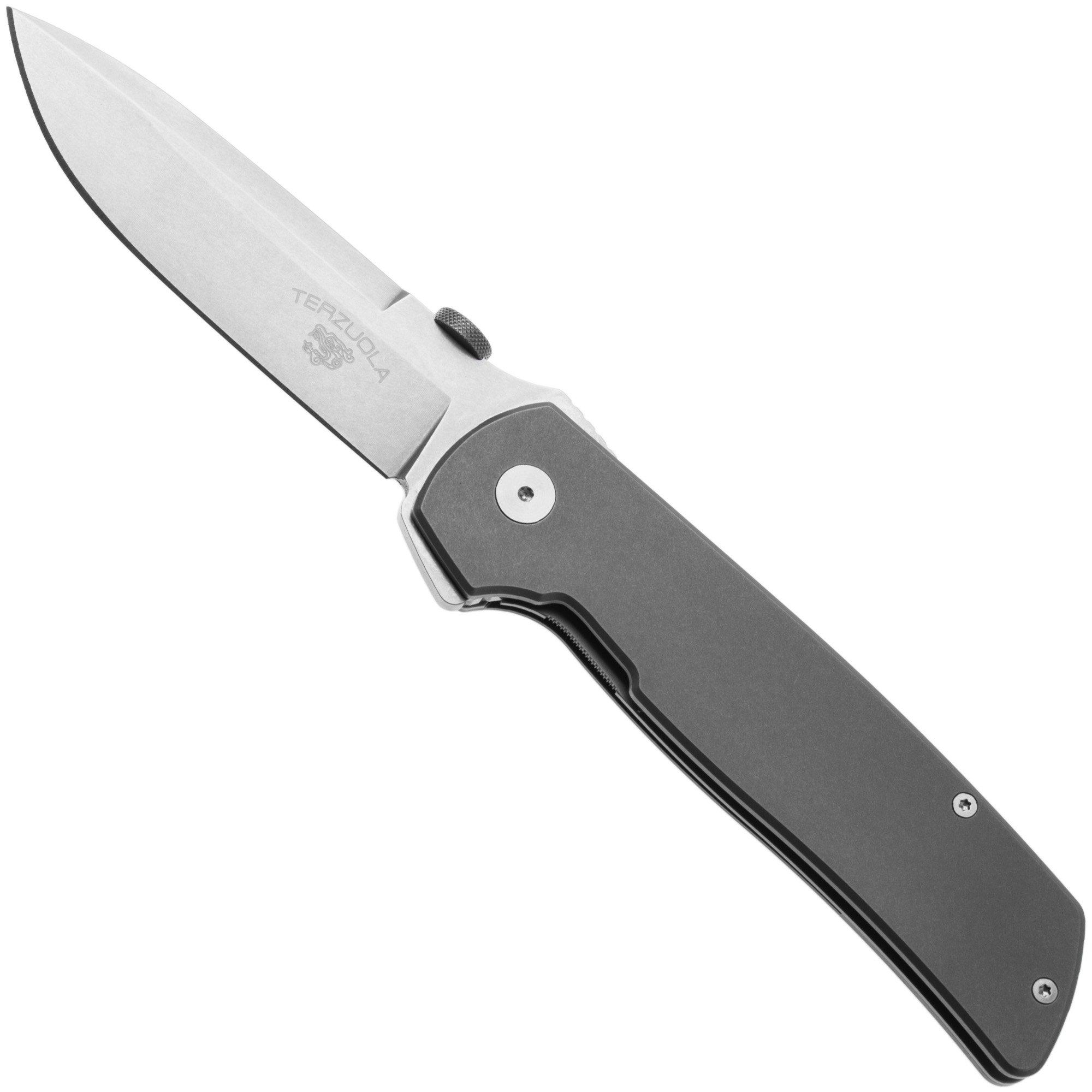 Fox Knives Original Gangster FX-ATC-OG01 Stonewashed Titanium, Stonewashed CPM MagnaCut Taschenmesser, Bob Terzuola design