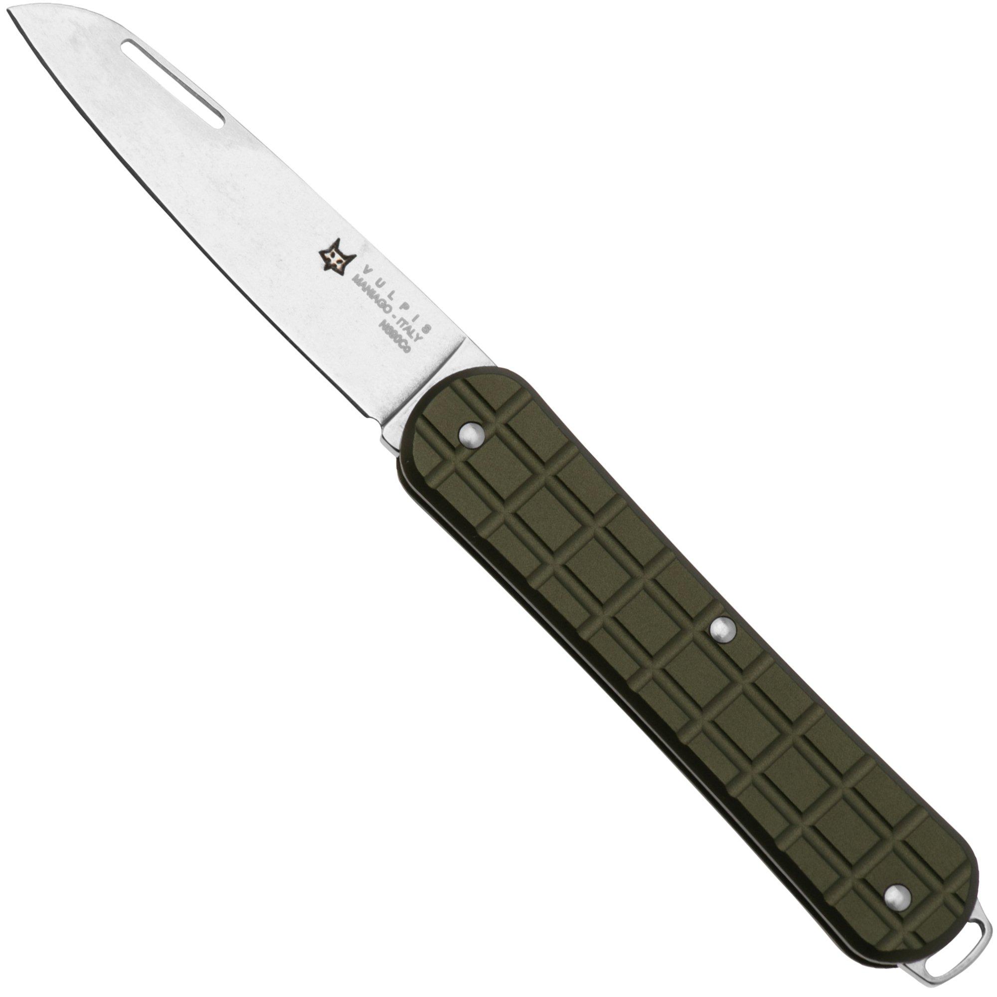 Fox Vulpis FX-VPGP130-MG Polished N690Co, Grenade Pattern Military Green Aluminium, couteau de poche