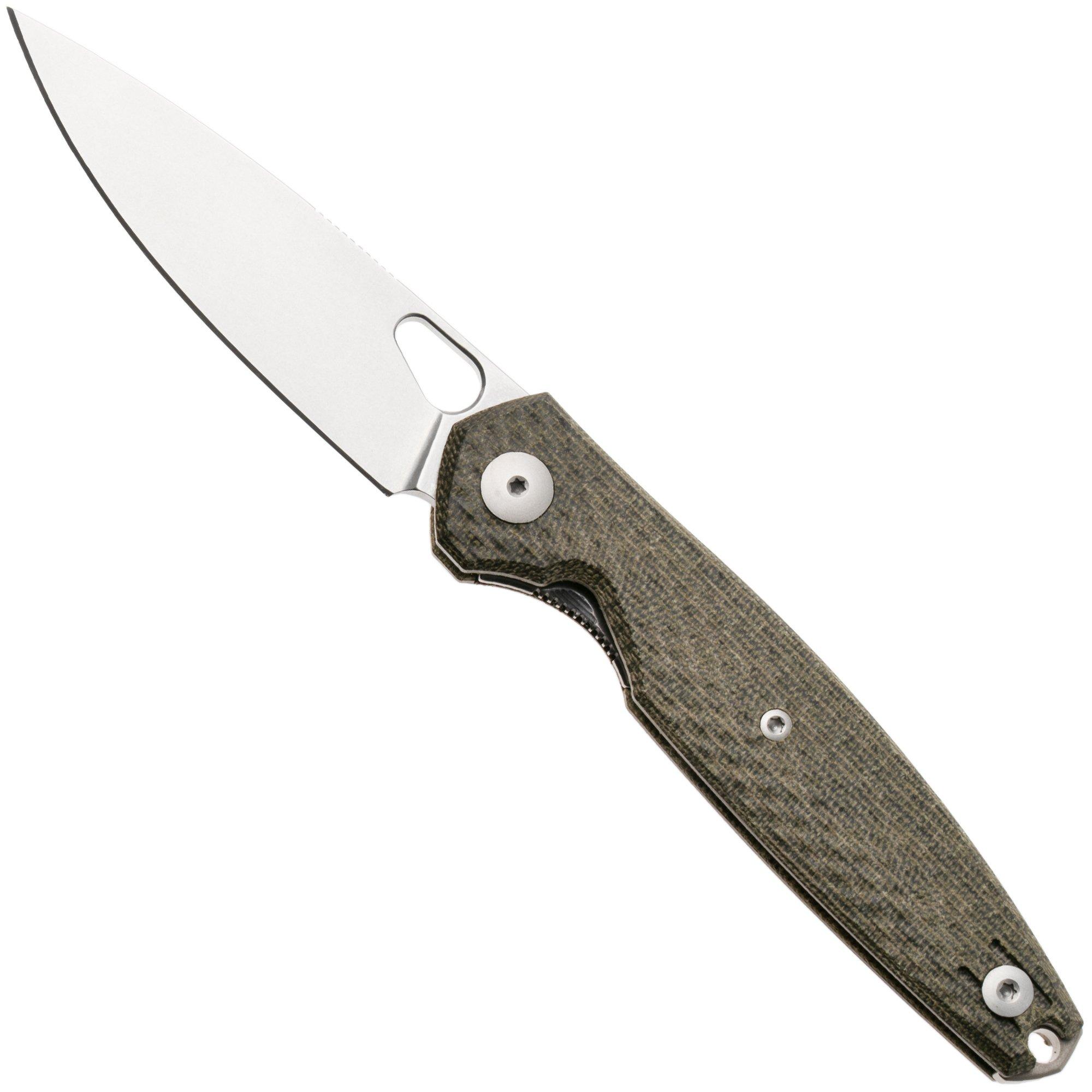 GiantMouse ACE REO REO-GRN-CANVAS-TI-BACKSPACER, Stonewashed MagnaCut, Green Micarta, zakmes, Ansø en Voxnaes design