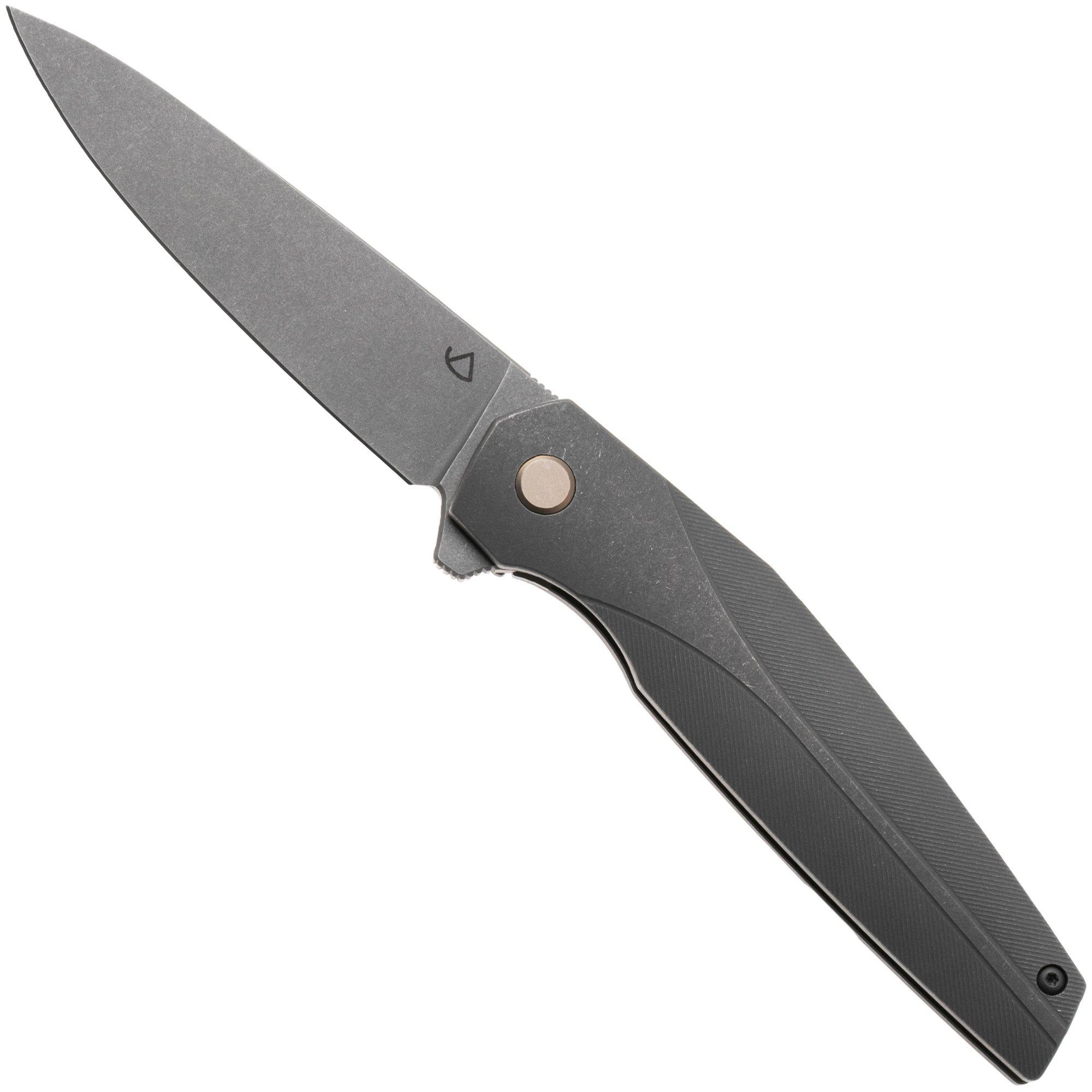 Grailer 2Ti TI-GY Stonewashed CPM 20CV, Grey Stonewashed Titanium, pocket knife, Simen Stryckers design