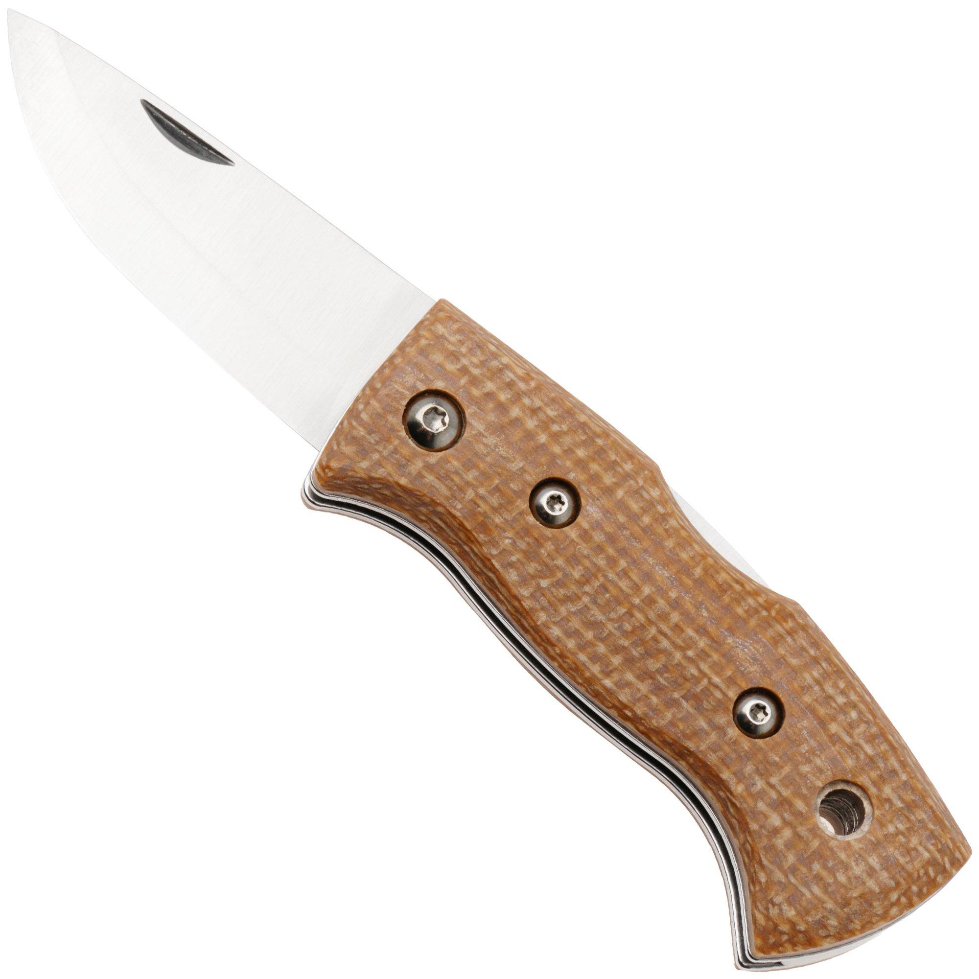 Helle 761 Berget, 2001763, Satin Sandvik 12C27, Mustard Jute Micarta bushcraft pocket knife