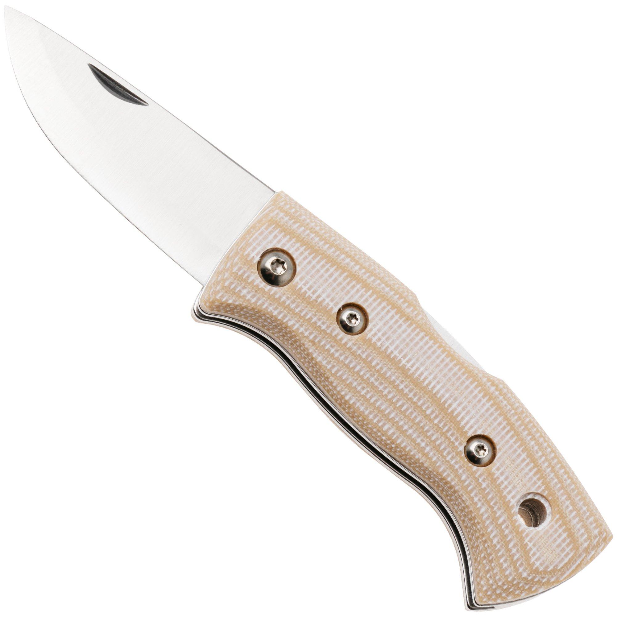 Helle 761 Berget, 200763, Satin Sandvik 12C27, Beige Canvas Micarta bushcraft pocket knife