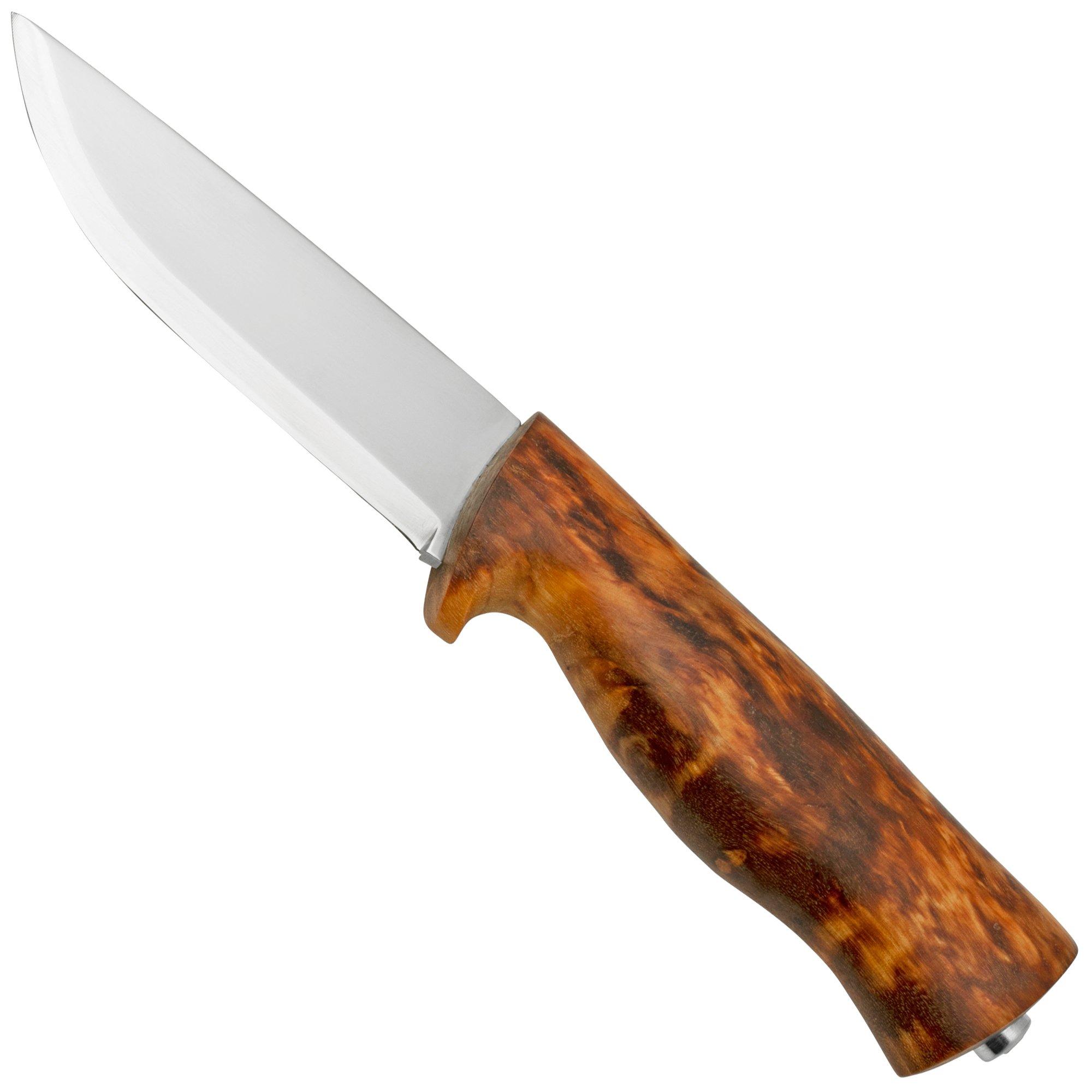 Helle Outdoormesser Eggen – Dreilagenstahl, Masurische Birke Griff, Lederscheide | 21,2 Cm Gesamtlänge