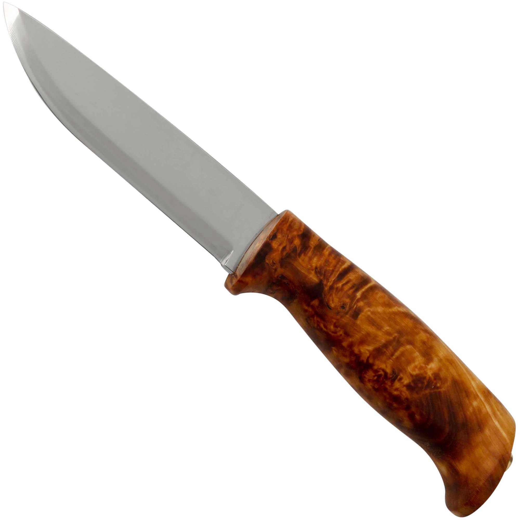 Helle Lappland Messer – Sandvik 12C27 Stahl, Birkenholz-Griff, Braune Lederscheide, 34 Cm