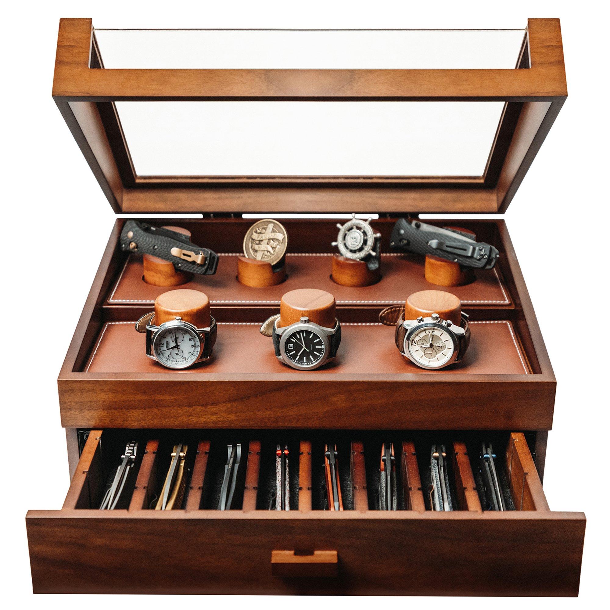 Holme & Hadfield The Collective L-COMBODECK Walnut, modular display for pocket knives, watches and coins