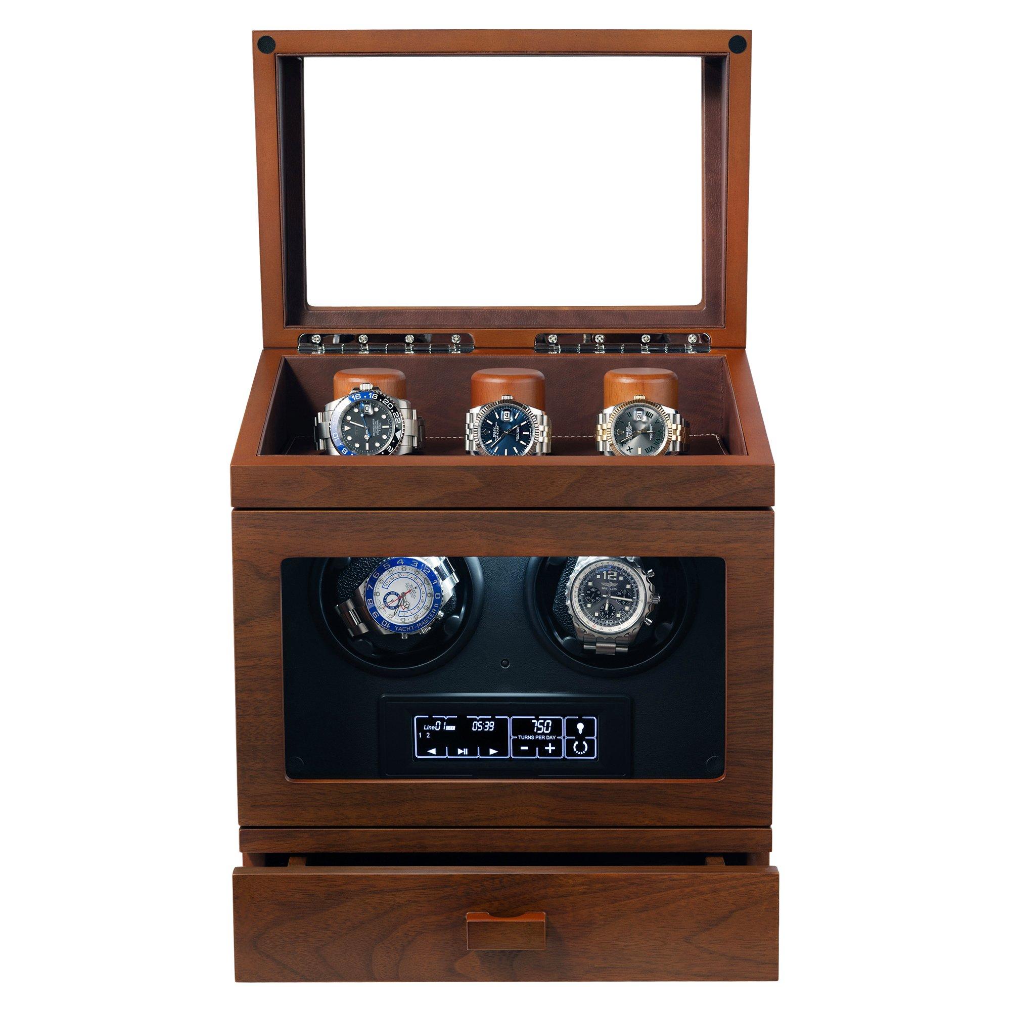 Holme & Hadfield The Winder Walnut, horlogeopwinder voor 2 horloges